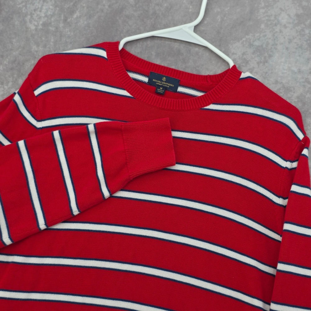 Brooks Brothers Supima Cotton Red Striped Crewneck Sweater Mens Medium